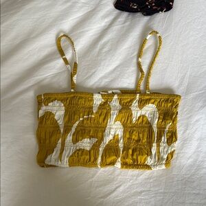 Yellow and White Smocked Crop Top